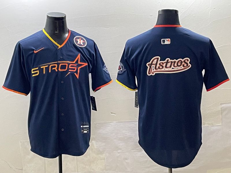 Men Houston Astros Blank Drak Blue Three generations Joint Name 2025 Nike MLB Jersey style 15